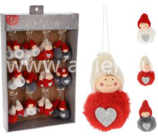 Karácsonyfadísz plüss baba sapkával 8cm